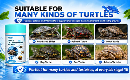 Turtle Calcium Powder with D3 – 80g – High Calcium + Vitamin D3 – Phosphorus-Free – Prevents MBD for Turtles – Dust on Food or Insects