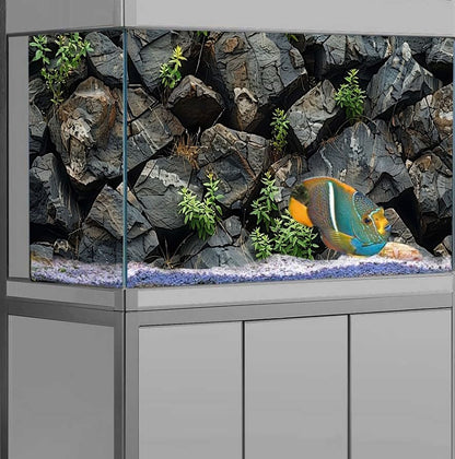 Stone Aquarium Background, Underwater Rock Plant Fish Tank Background Rocky Terrarium Background Black, Polyester Background with 6 EVA Double-Sided Tapes 36x18 inches/90x45 - color: Rock, size: 36"L x 18"W