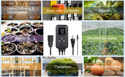 Greenhouse Temperature Controller Digital Waterproof Thermostat for Home Brewing, Fermentation, Breeding, Incubation, Terrarium, Heating & Cooling, 110V 10A 1100W
